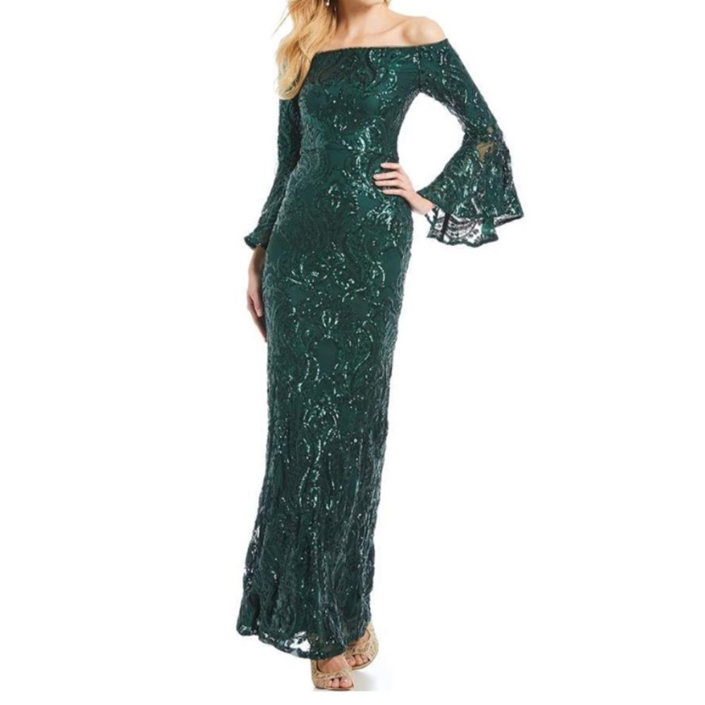 New, emerald green beaded gown